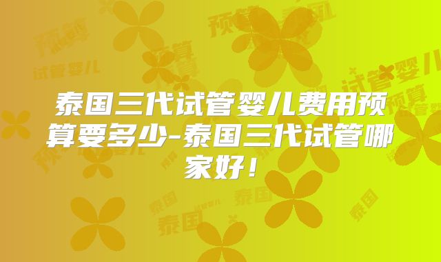 泰国三代试管婴儿费用预算要多少-泰国三代试管哪家好!