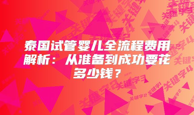 泰国试管婴儿全流程费用解析:从准备到成功要花多少钱?