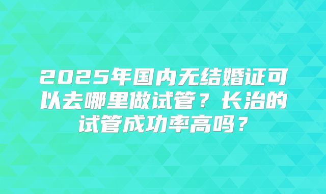 2025年国内无结婚证可以去哪里做试管？长治的试管成功率高吗？