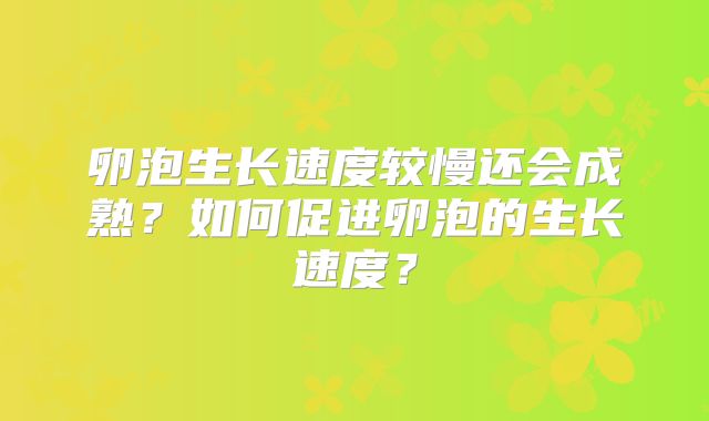 卵泡生长速度较慢还会成熟?如何促进卵泡的生长速度?