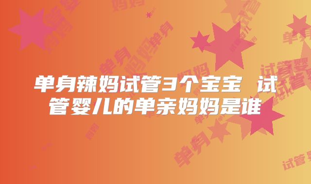 单身辣妈试管3个宝宝 试管婴儿的单亲妈妈是谁