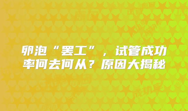 卵泡“罢工”,试管成功率何去何从?原因大揭秘