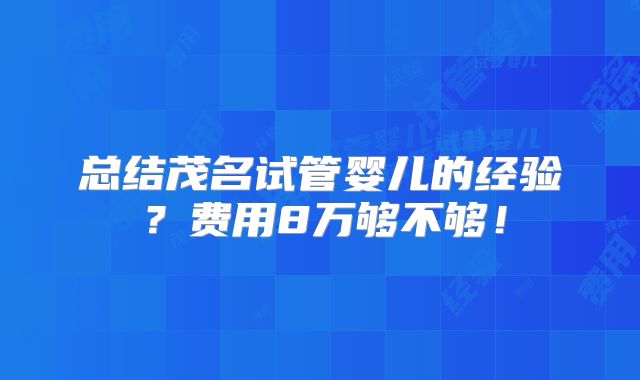 总结茂名试管婴儿的经验？费用8万够不够！