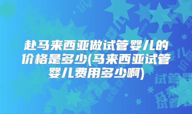 赴马来西亚做试管婴儿的价格是多少(马来西亚试管婴儿费用多少啊)