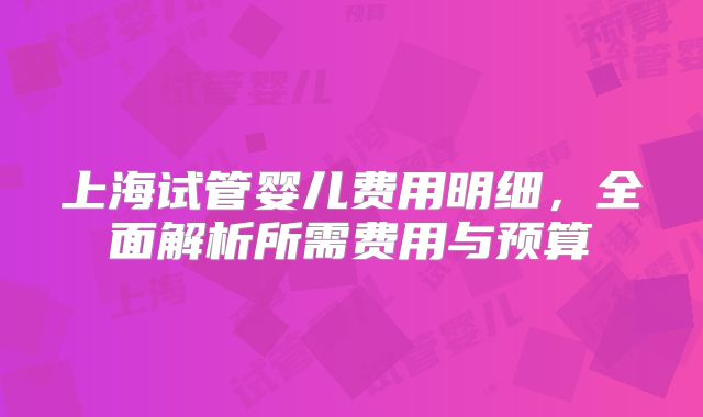 上海试管婴儿费用明细，全面解析所需费用与预算