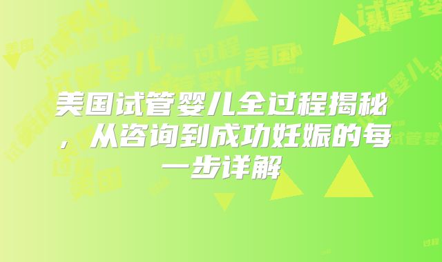 美国试管婴儿全过程揭秘，从咨询到成功妊娠的每一步详解