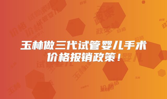 玉林做三代试管婴儿手术价格报销政策!