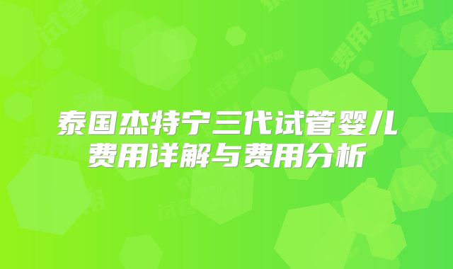 泰国杰特宁三代试管婴儿费用详解与费用分析