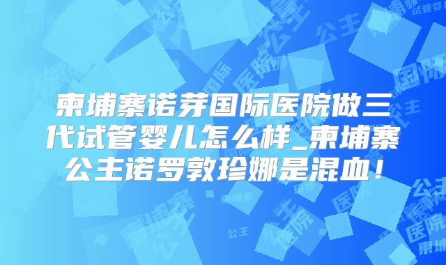 柬埔寨诺芽国际医院做三代试管婴儿怎么样_柬埔寨公主诺罗敦珍娜是混血!