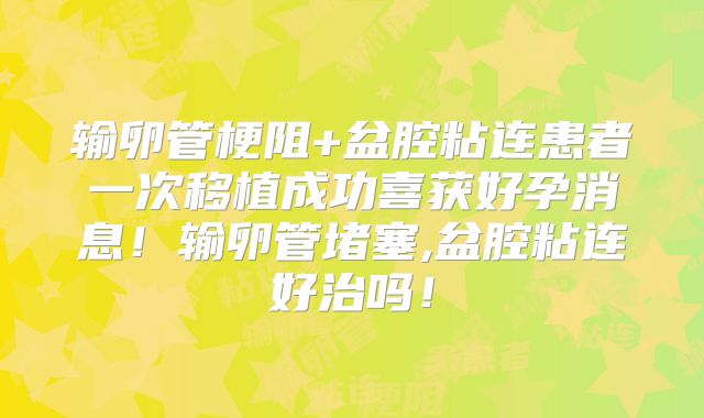 输卵管梗阻+盆腔粘连患者一次移植成功喜获好孕消息!输卵管堵塞,盆腔粘连好治吗!
