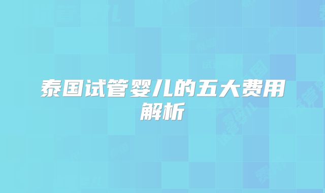 泰国试管婴儿的五大费用解析