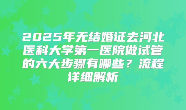 2025年无结婚证去河北医科大学第一医院做试管的六大步骤有哪些？流程详细解析