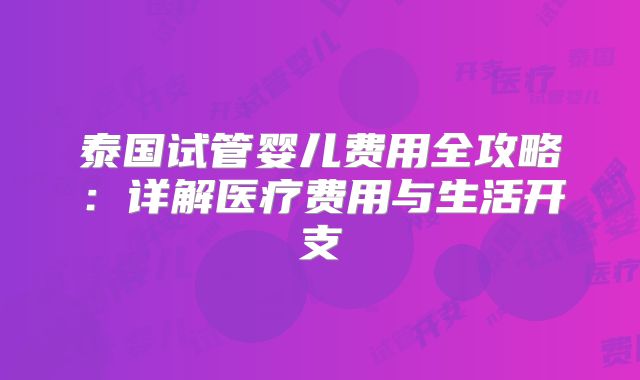 泰国试管婴儿费用全攻略:详解医疗费用与生活开支