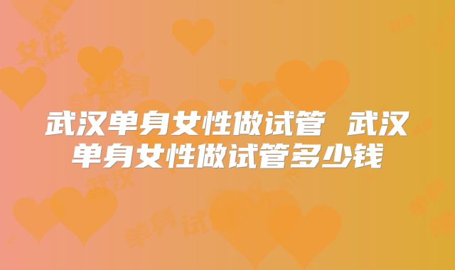武汉单身女性做试管 武汉单身女性做试管多少钱