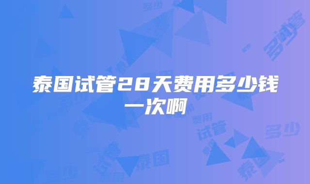 泰国试管28天费用多少钱一次啊