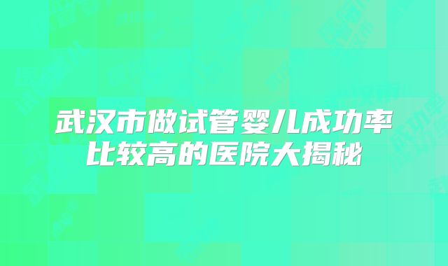 武汉市做试管婴儿成功率比较高的医院大揭秘