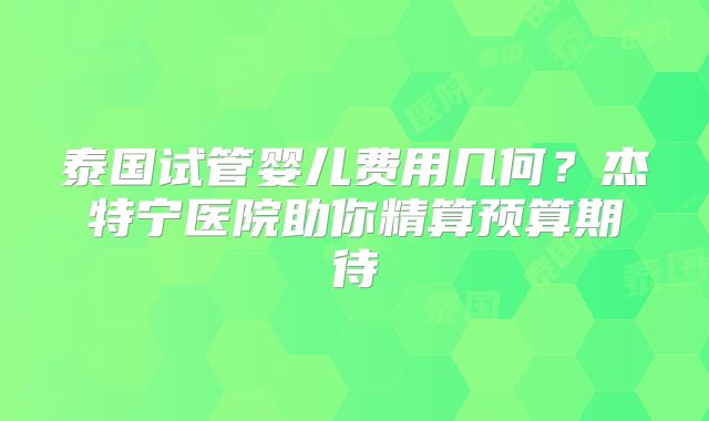 泰国试管婴儿费用几何?杰特宁医院助你精算预算期待