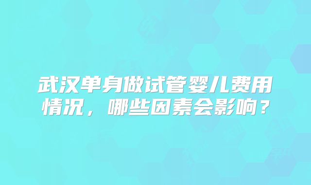 武汉单身做试管婴儿费用情况,哪些因素会影响?