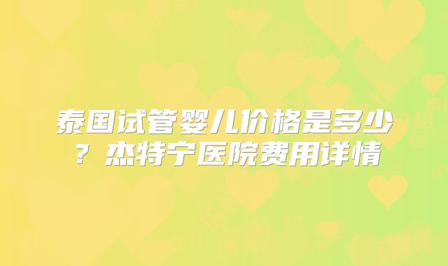 泰国试管婴儿价格是多少？杰特宁医院费用详情