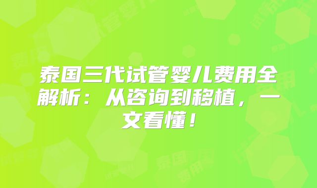 泰国三代试管婴儿费用全解析：从咨询到移植，一文看懂！