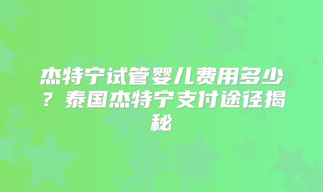 杰特宁试管婴儿费用多少?泰国杰特宁支付途径揭秘