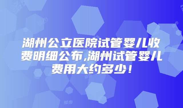 湖州公立医院试管婴儿收费明细公布,湖州试管婴儿费用大约多少！
