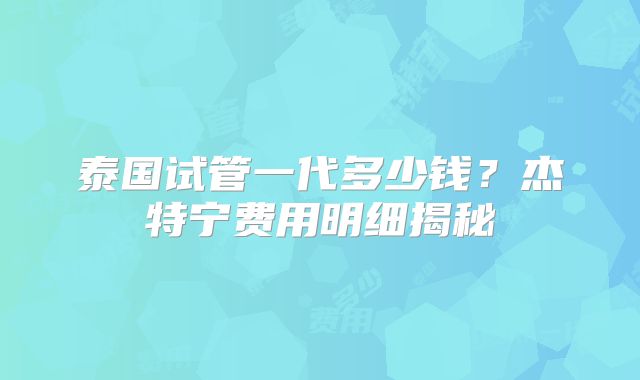 泰国试管一代多少钱？杰特宁费用明细揭秘