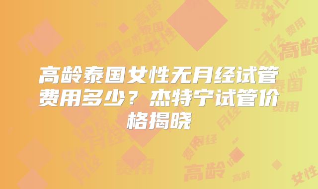 高龄泰国女性无月经试管费用多少？杰特宁试管价格揭晓