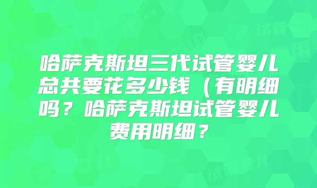 哈萨克斯坦三代试管婴儿总共要花多少钱（有明细吗？哈萨克斯坦试管婴儿费用明细？