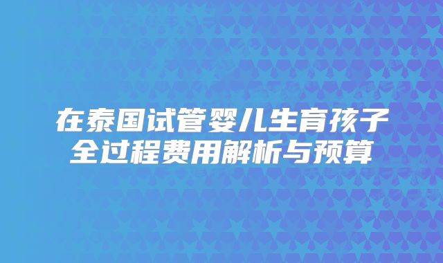在泰国试管婴儿生育孩子全过程费用解析与预算