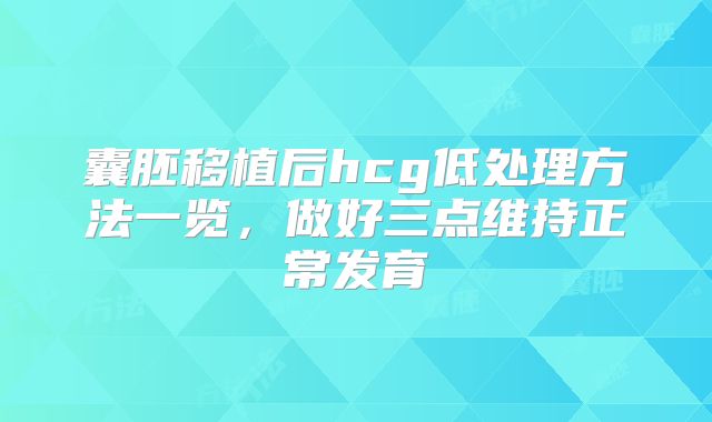 囊胚移植后hcg低处理方法一览，做好三点维持正常发育