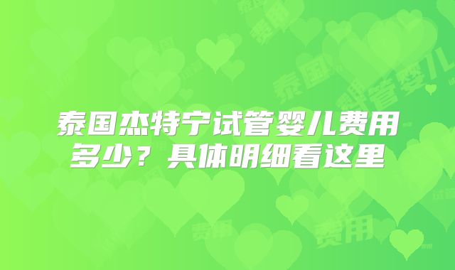 泰国杰特宁试管婴儿费用多少？具体明细看这里