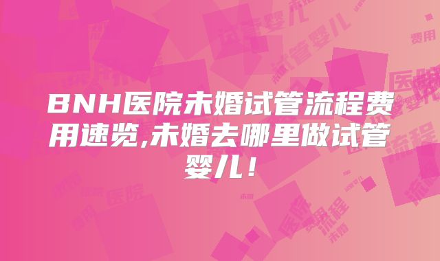 BNH医院未婚试管流程费用速览,未婚去哪里做试管婴儿！