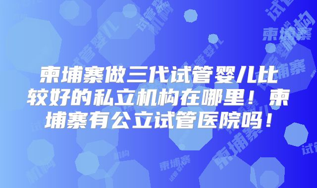 柬埔寨做三代试管婴儿比较好的私立机构在哪里！柬埔寨有公立试管医院吗！
