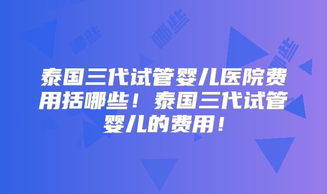 泰国三代试管婴儿医院费用括哪些！泰国三代试管婴儿的费用！