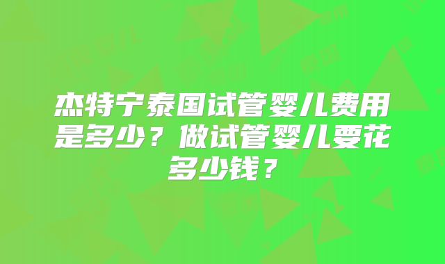 杰特宁泰国试管婴儿费用是多少？做试管婴儿要花多少钱？