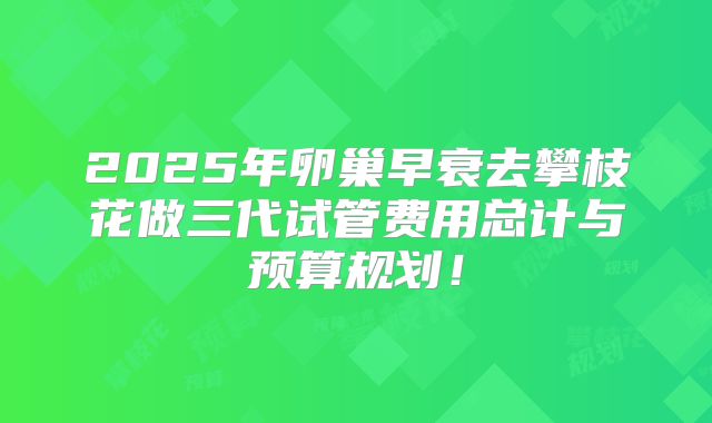 2025年卵巢早衰去攀枝花做三代试管费用总计与预算规划！