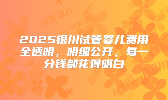 2025银川试管婴儿费用全透明，明细公开，每一分钱都花得明白