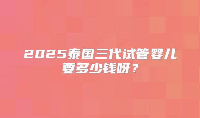 2025泰国三代试管婴儿要多少钱呀？