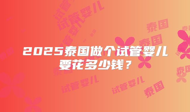 2025泰国做个试管婴儿要花多少钱?