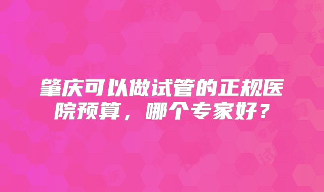 肇庆可以做试管的正规医院预算，哪个专家好？