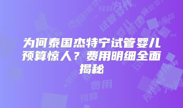 为何泰国杰特宁试管婴儿预算惊人？费用明细全面揭秘