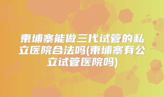 柬埔寨能做三代试管的私立医院合法吗(柬埔寨有公立试管医院吗)