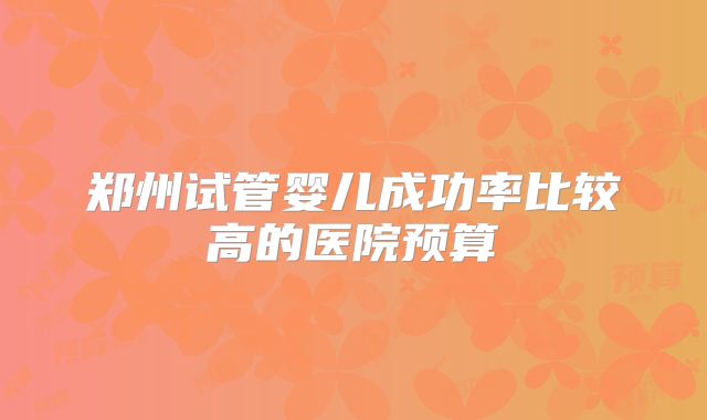 郑州试管婴儿成功率比较高的医院预算