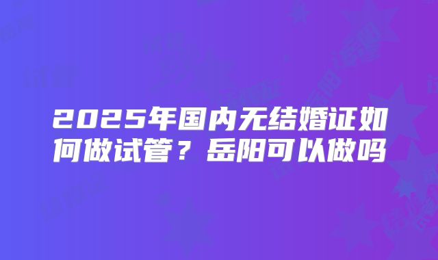 2025年国内无结婚证如何做试管?岳阳可以做吗