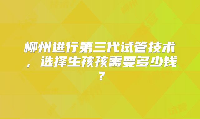 柳州进行第三代试管技术,选择生孩孩需要多少钱?