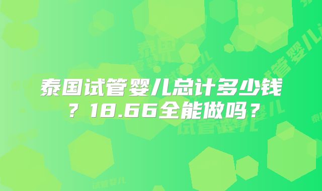 泰国试管婴儿总计多少钱？18.66全能做吗？
