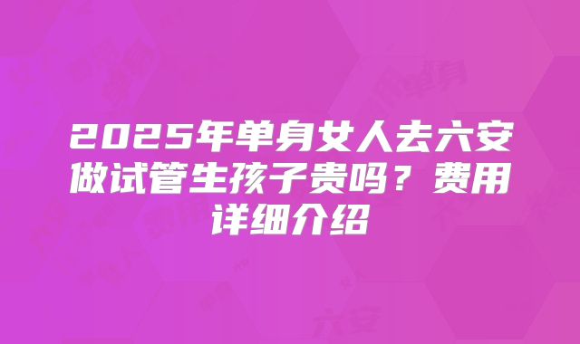 2025年单身女人去六安做试管生孩子贵吗？费用详细介绍