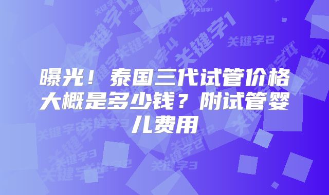 曝光！泰国三代试管价格大概是多少钱？附试管婴儿费用
