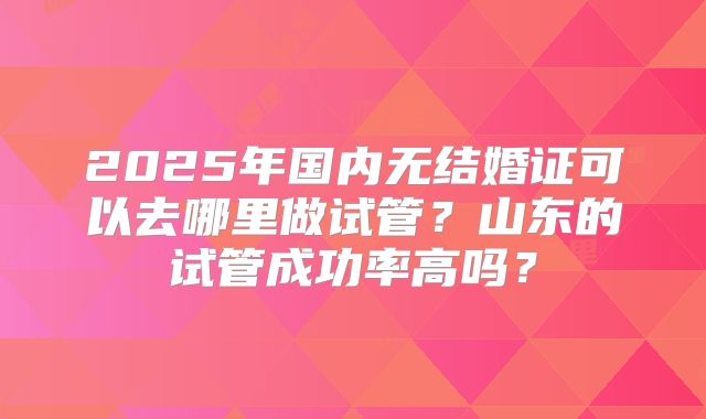 2025年国内无结婚证可以去哪里做试管？山东的试管成功率高吗？